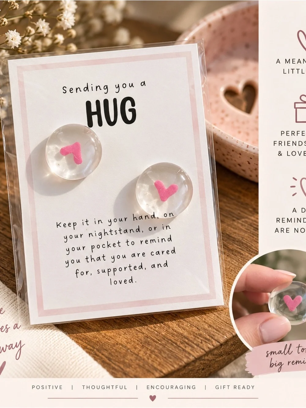 Sending You a Hug Pink Heart Pocket Token Set by